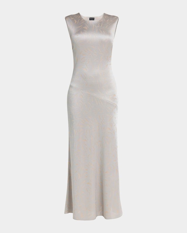 Printed Shiny Viscose Jacquard Maxi Dress